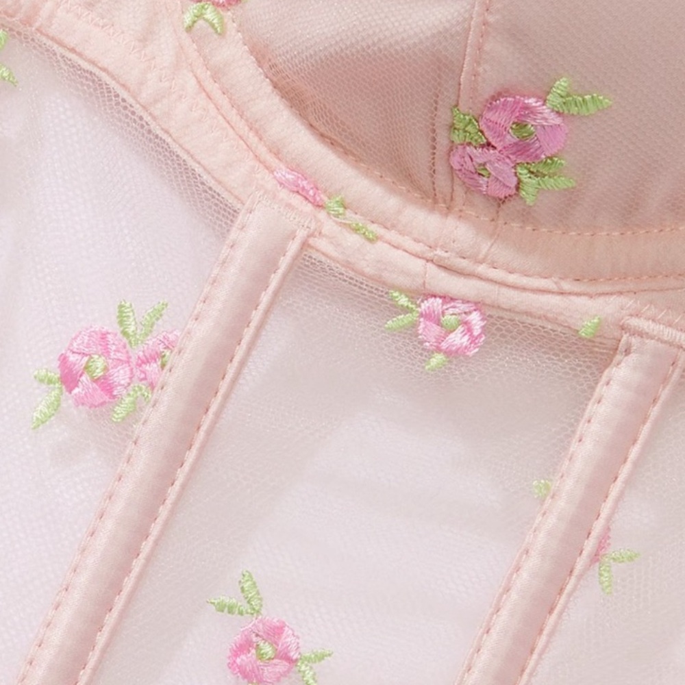 Victoria's Secret Rosebud Embroidery 3 Set NWT Corset 36 DD panty L Garter XS/S - Picture 10 of 13